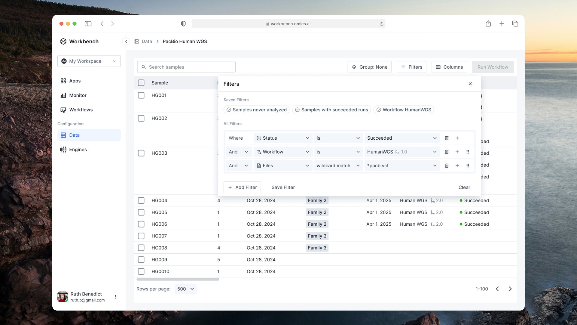 Sample Analysis final UI: Conditional query builder