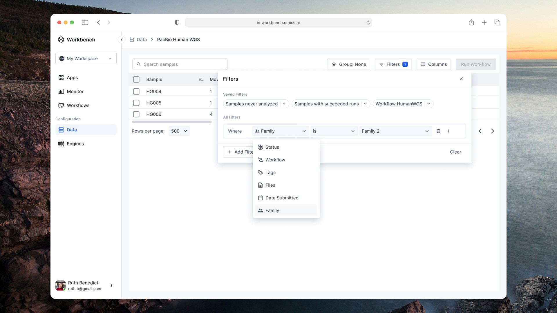 Sample Analysis final UI: Scalable metadata menu